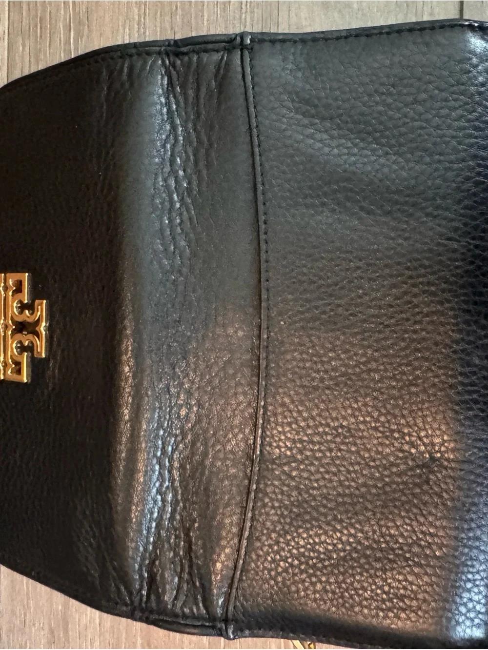 Tory Burch Black Leather Zip Card Wallet with Gold Hardware